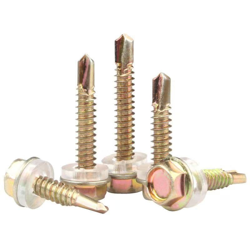 Yellow Zinc Plated Hex Head Tapping Screw Sds Tornillo with Rubber Washer